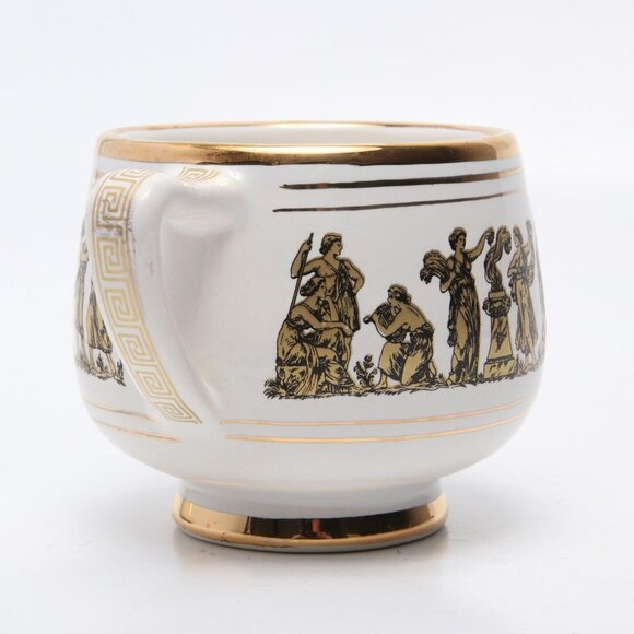 Vintage Arguros 24K Gold Greek Ceramic Cup & Saucer Set Handmade Greece White - Picture 11 of 15